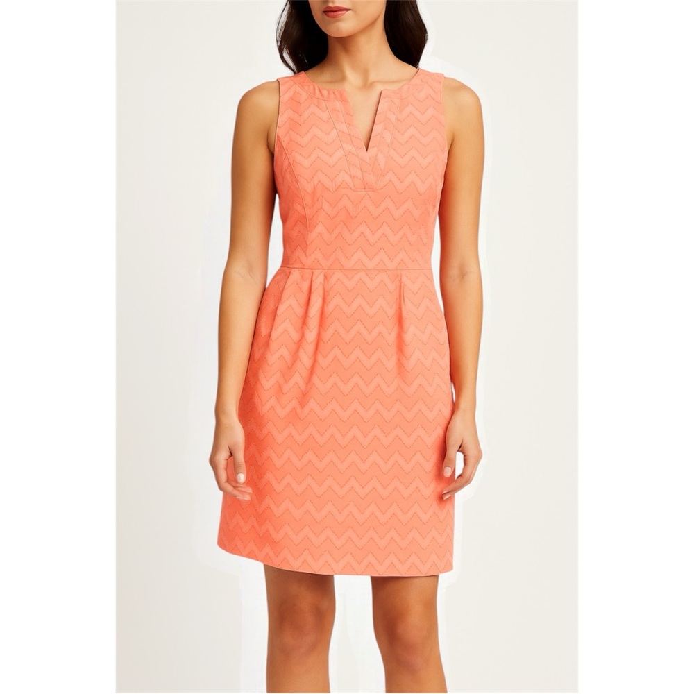 Tommy Hilfiger Womens Orange Sheath Dress V-Neck Side Zip Zigzag Sleeveless Sz 0